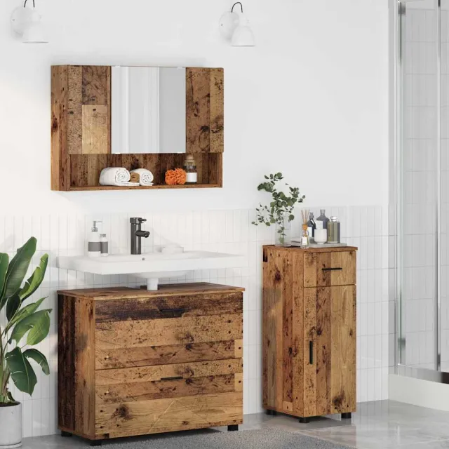 vidaXL Badkamermeubelset 3 st Oud Hout Geperst Hout en Metaal Bruin
