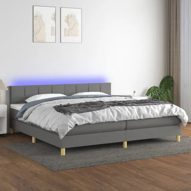 vidaXL Boxspring met matras en LED stof donkergrijs 200x200 cm grijs