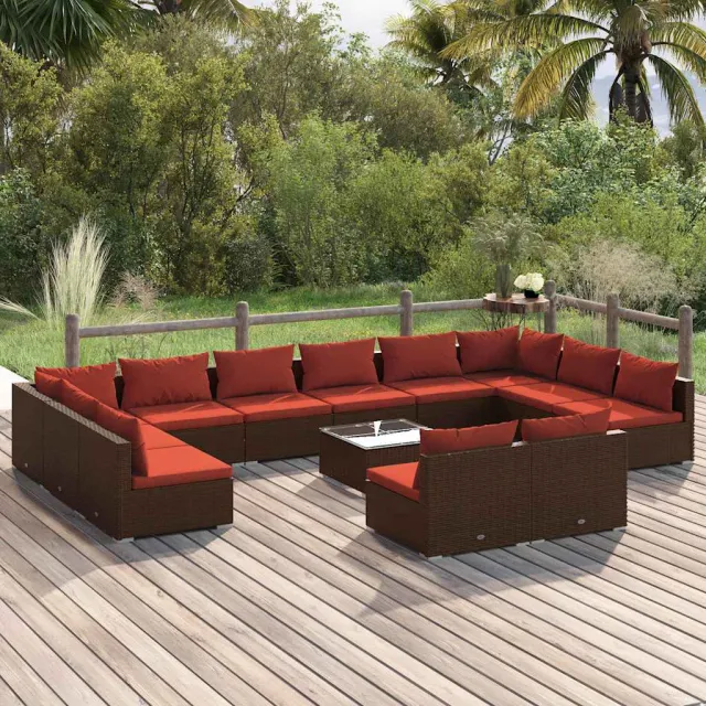 vidaXL 13-delige Loungeset met kussens poly rattan bruin, foto 2