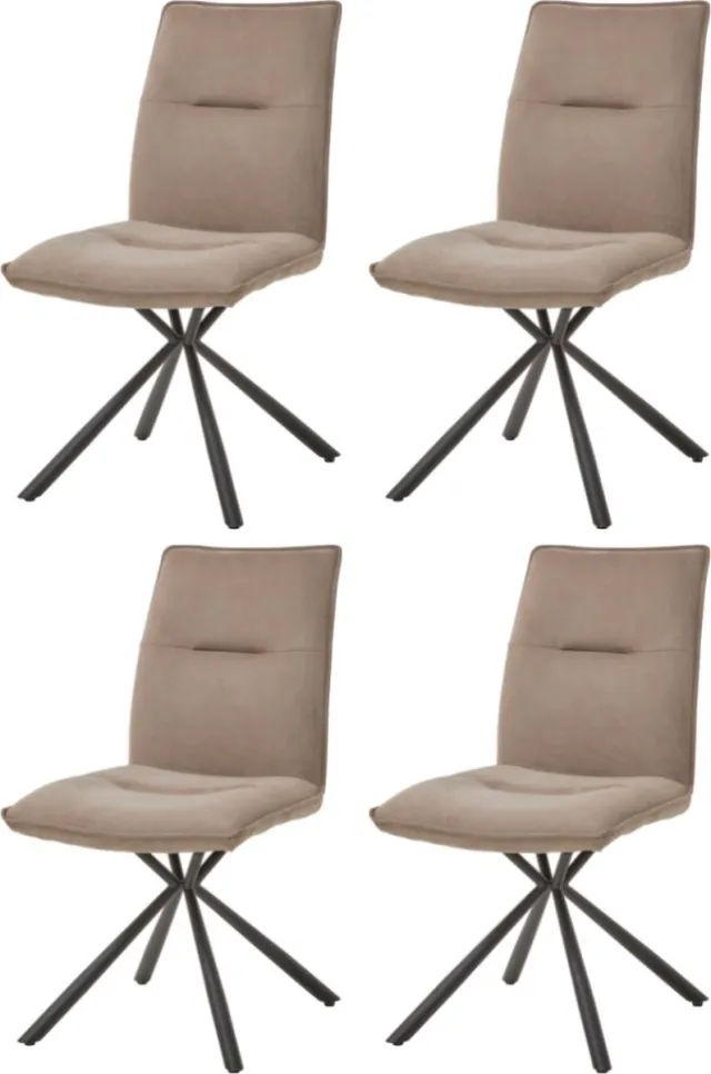 WAYS. Stoffen eetkamerstoelen – Bruin – Modern design - Stevige metalen vierpoot – 4 stuks