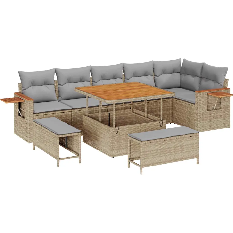 vidaXL Tuinbankenset 9 st Beige poly rattan