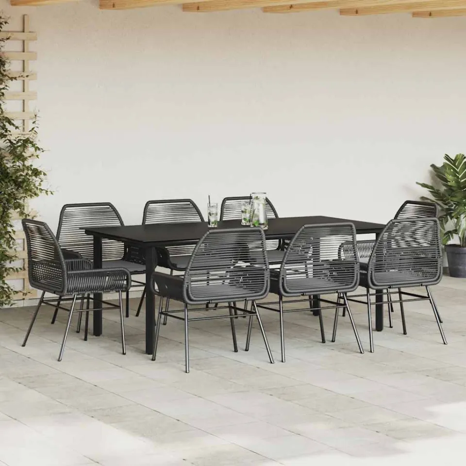 vidaXL 9-delige Tuinset met kussens poly rattan glas zwart, foto 3