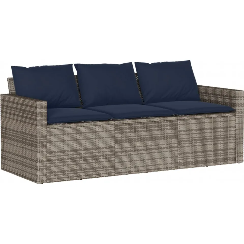 vidaXL 2-delige Tuinset met kussens poly rattan grijs
