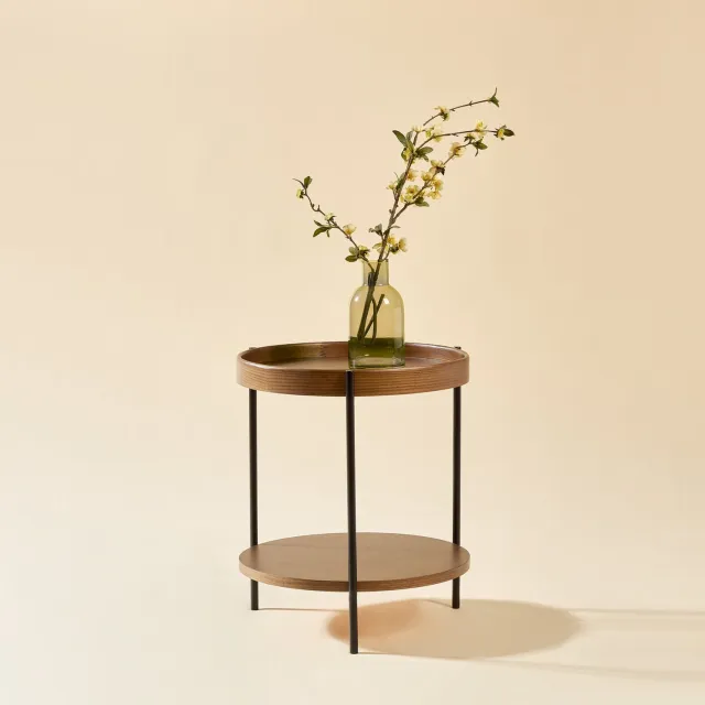 CHICFURN Bijzettafel - 2-laags - rond - walnoot