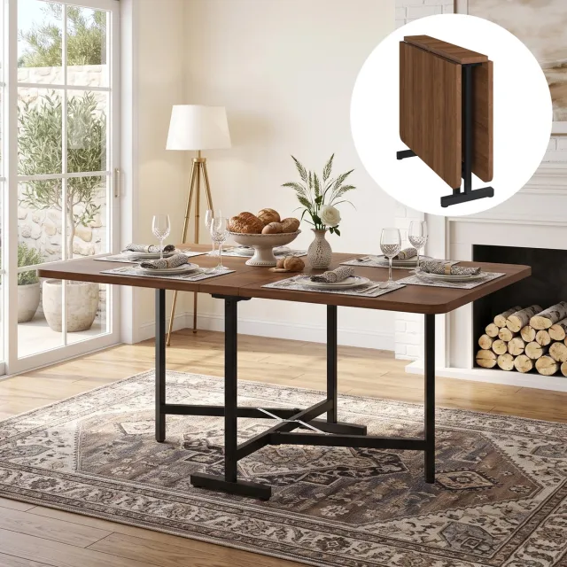 STILVORA Eettafel - Uitschuifbaar En Opklapbaar - Plaatsbesparend Voor Eetkamer En Woonruimte - MDF En Metaal - 120 X 80 Cm - Walnoot Walnut