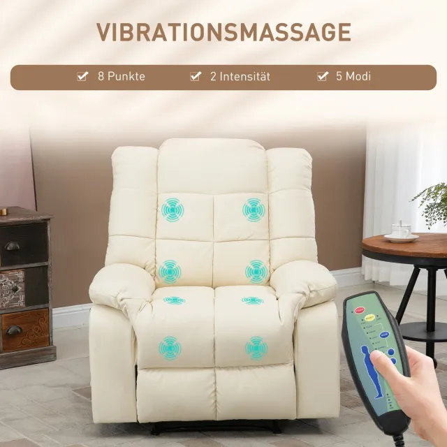 HAUSS SPOLE Fauteuil - Elektrische Massagestoel - Relaxfauteuil Met Massagefunctie En Verstelbare Voetsteun - Voor Woonkamer En Leeshoek - Kunstleer Crèmewit Cream White