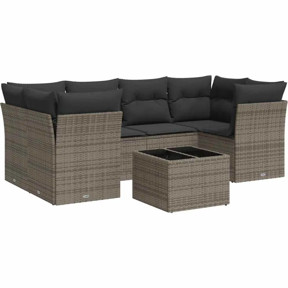 vidaXL 7-delige Loungeset met kussens poly rattan grijs, foto 3