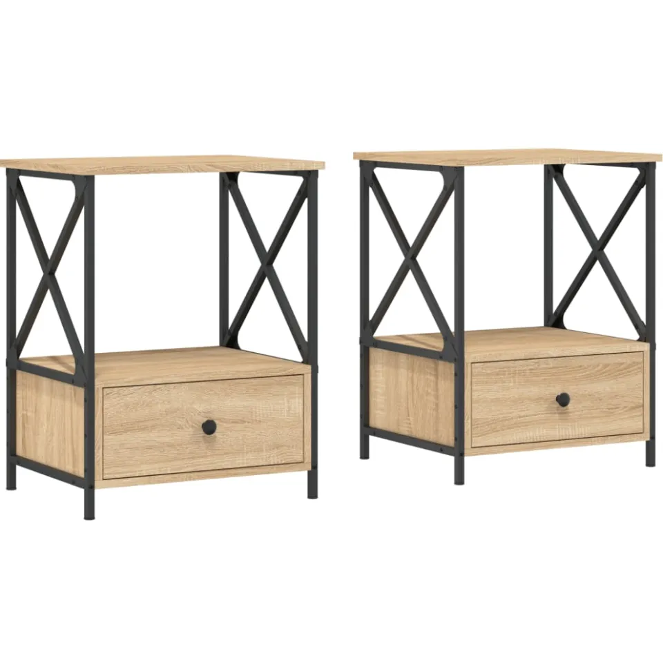 vidaXL Nachtkastjes 2 st 50x41x65 cm bewerkt hout sonoma eikenkleurig, foto 3