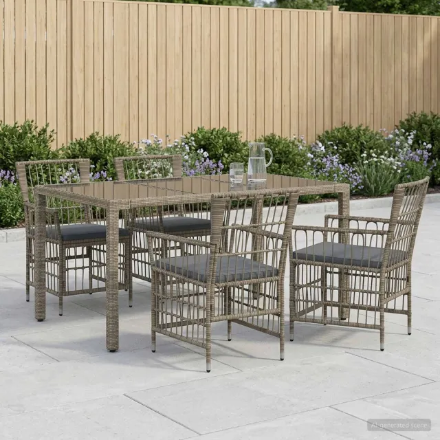 vidaXL Buiten eettafelset 5 st Grijs poly rattan, foto 2