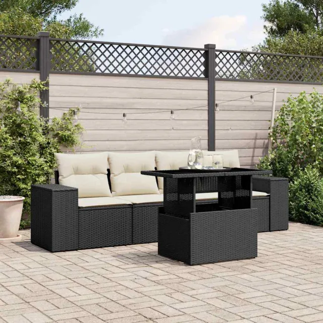 vidaXL 5-delige Loungeset met kussens poly rattan zwart, foto 2