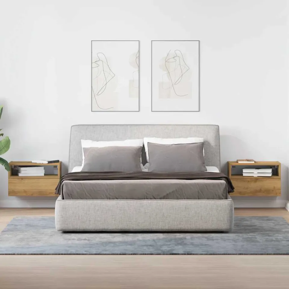 vidaXL Nachtkastjes 2 st wandgemonteerd 45x26x28,5 cm artisanaal eiken, foto 2