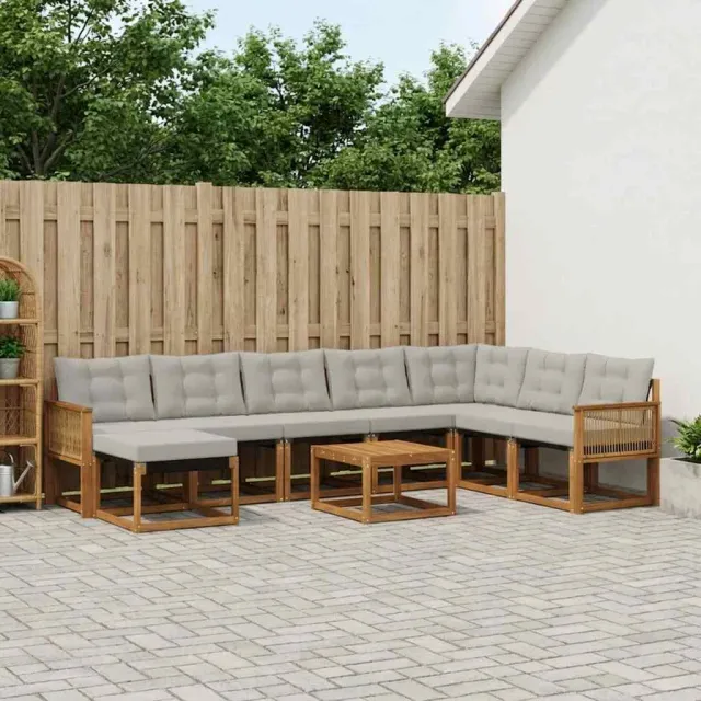 vidaXL Buiten bankenset 9 st 8-zits Naturel en lichtgrijs