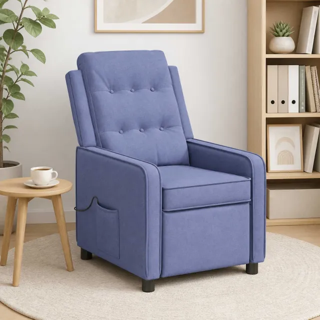 vidaXL Massage-relaxstoel Jeans Blauw 65 x 93 x 102 cm Stof, foto 2