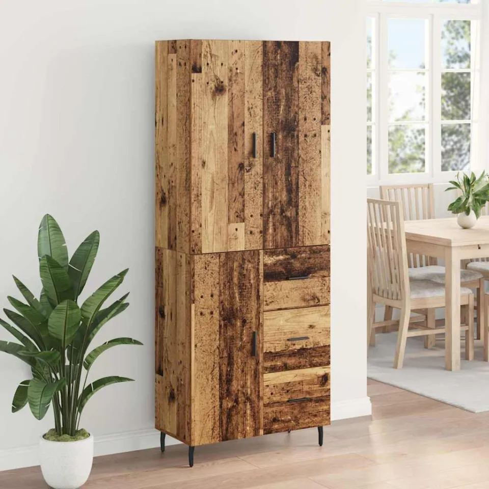 vidaXL Hoge kast 2 st Oud Hout 69,5 x 34 x 180 cm Bewerkt hout bruin, foto 3