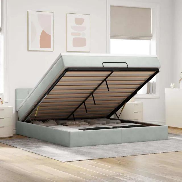 vidaXL Ottoman bed met matras 180x200cm fluweel lichtgrijs grijs