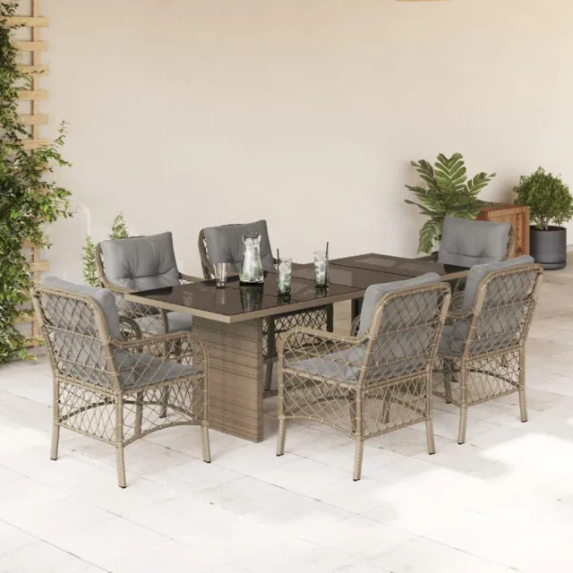 vidaXL 7-delige Tuinset met kussens poly rattan gemengd beige, foto 2