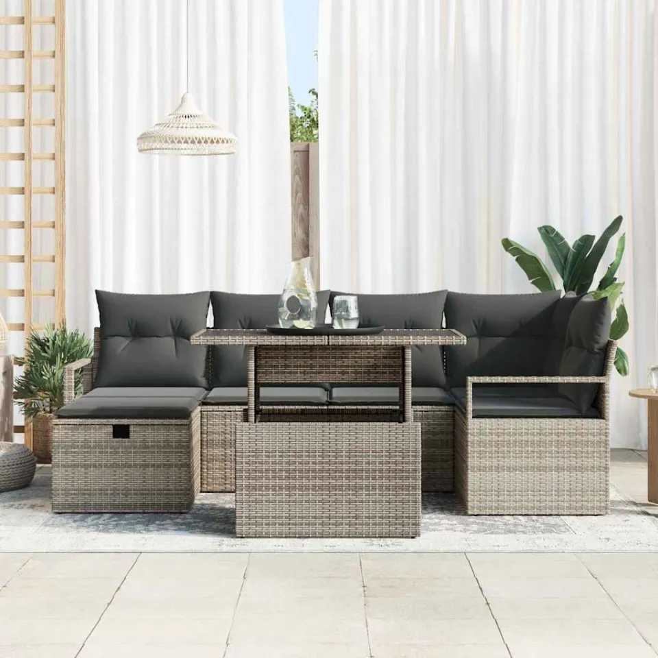 vidaXL Tuin Sofa Set 7 st Grijs poly rattan, foto 2