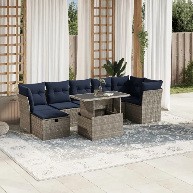 vidaXL 8-delige tuinbankset met kussens, grijs polyrotan, foto 2