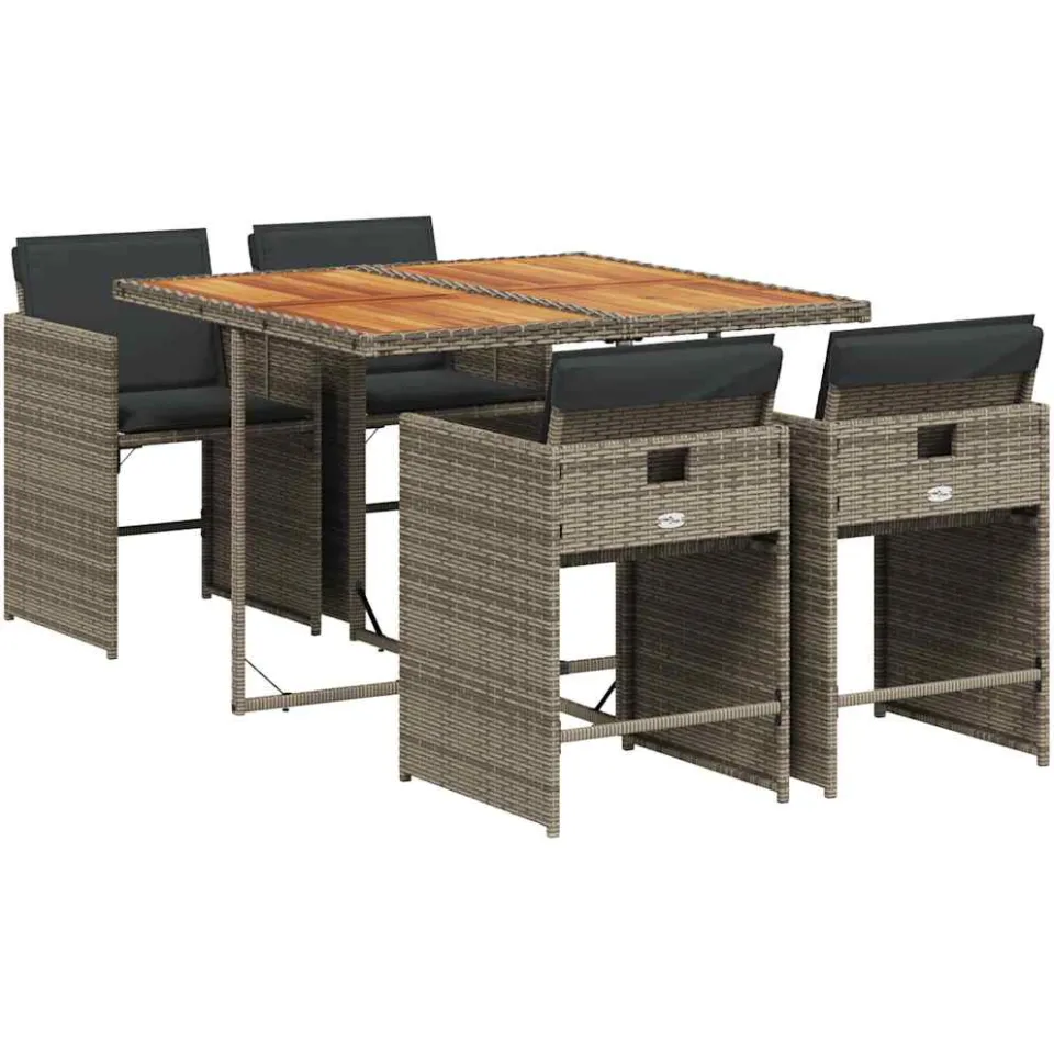 vidaXL 5-delige Tuinset met kussens poly rattan grijs, foto 3