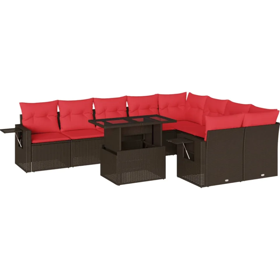 vidaXL 10-delige tuinbankset met kussens, bruin polyrotan, foto 3
