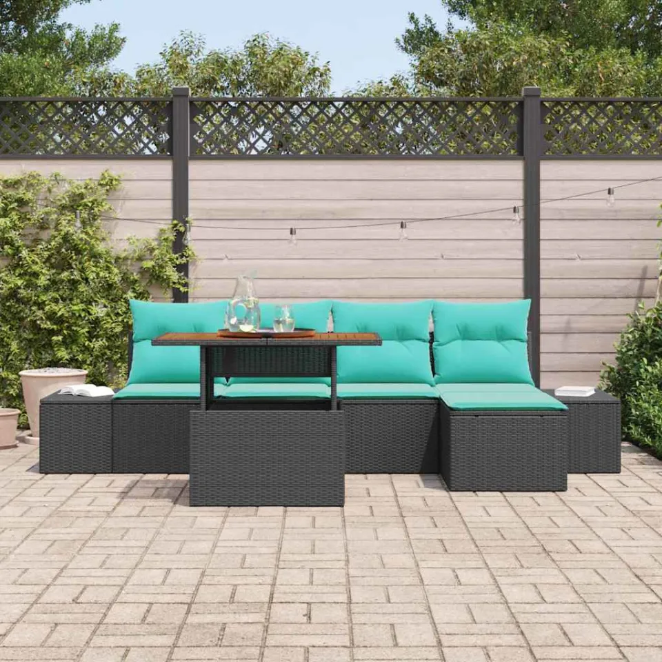 vidaXL Tuin Eetset 6 st Zwart en Blauwgroen, foto 3