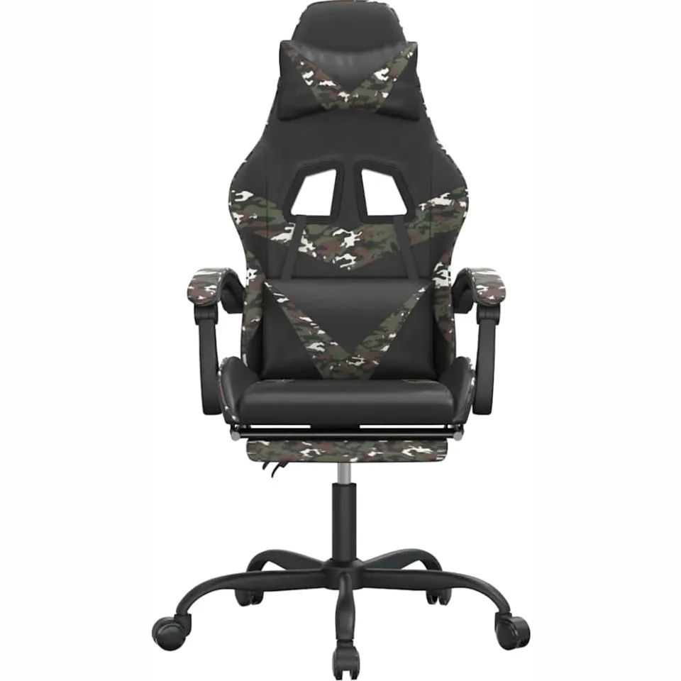 vidaXL gamestoel draaibaar met voetensteun kunstleer zwart&camouflage Groen