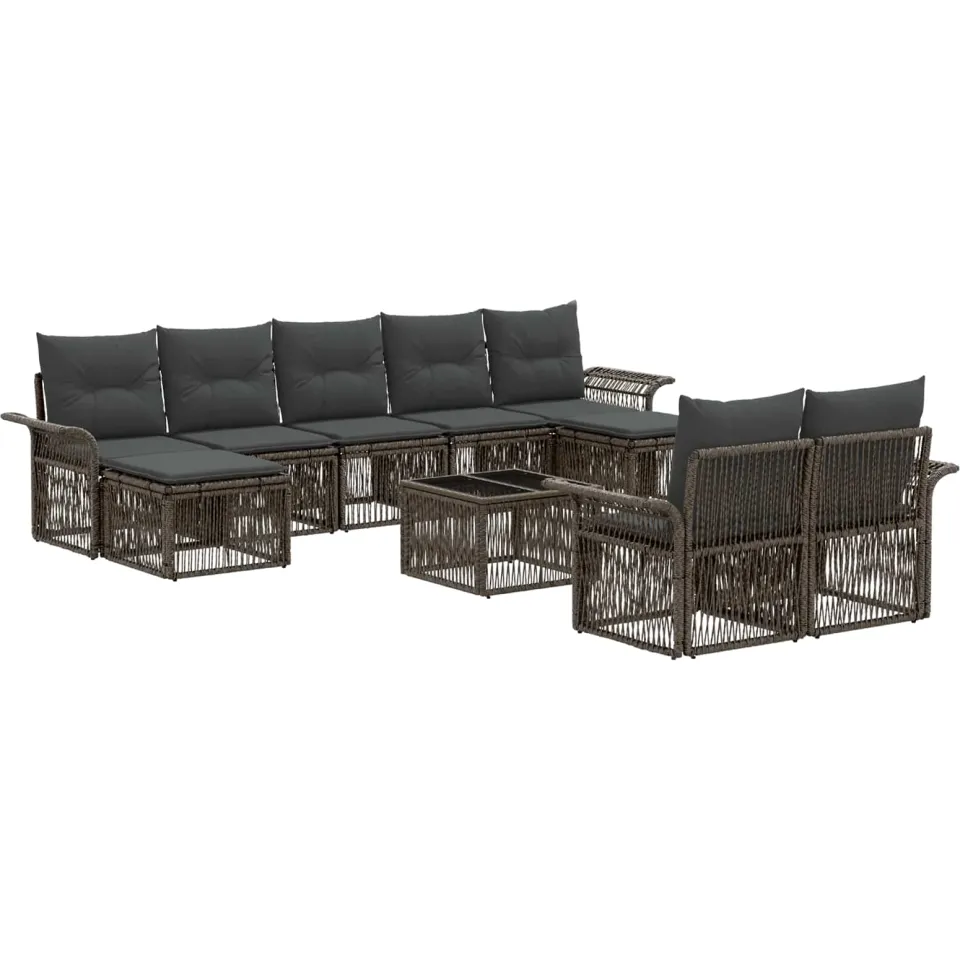 vidaXL Tuinbankenset 10 st 9-zits Grijs poly rattan, foto 3