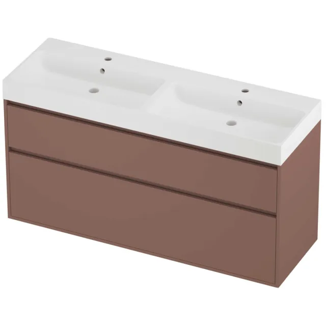 Proline Podium Badmeubelset Polystone Loft 2 Gaten 140x46x75 cm Mat White Beauty Blush Rosé Goud