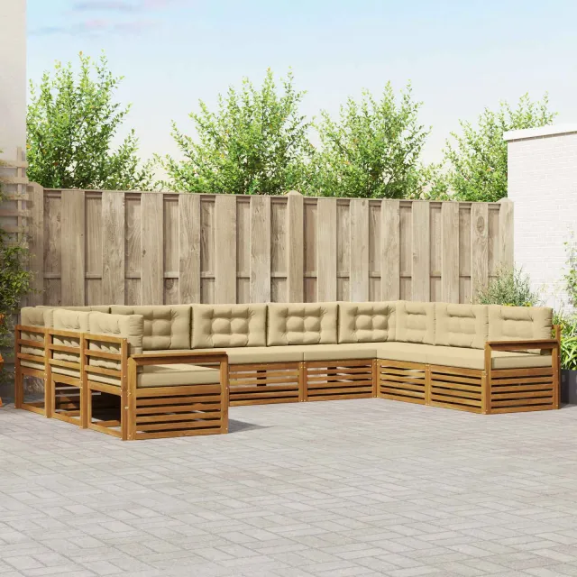 vidaXL Buiten bankenset 9 st 9-zits Natuurlijk en Beige