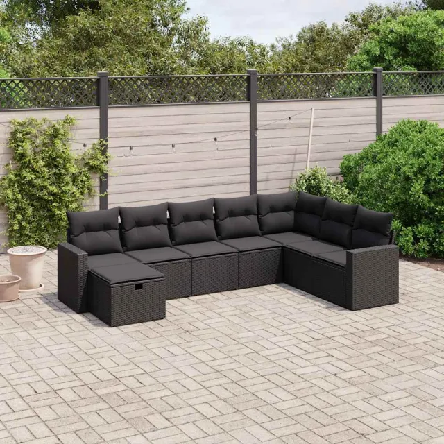 vidaXL 8-delige Loungeset met kussens poly rattan zwart, foto 2