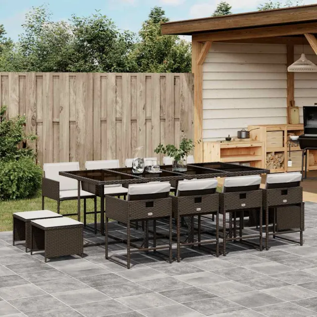 vidaXL 13-delige Tuinset met kussens poly rattan bruin, foto 2
