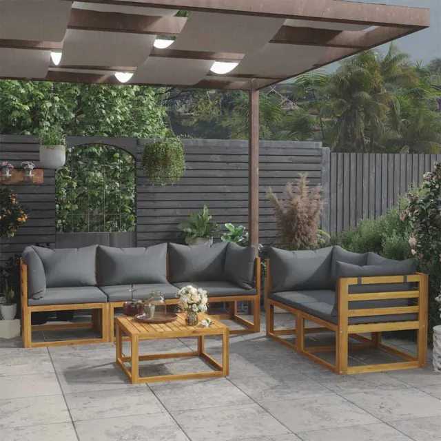 vidaXL 6-delige Loungeset met kussens massief acaciahout grijs, foto 2