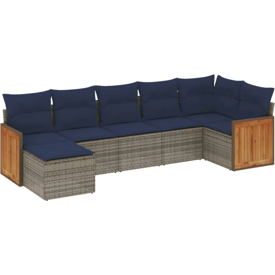 vidaXL 7-delige tuinbankset met kussens, grijs polyrotan, foto 3