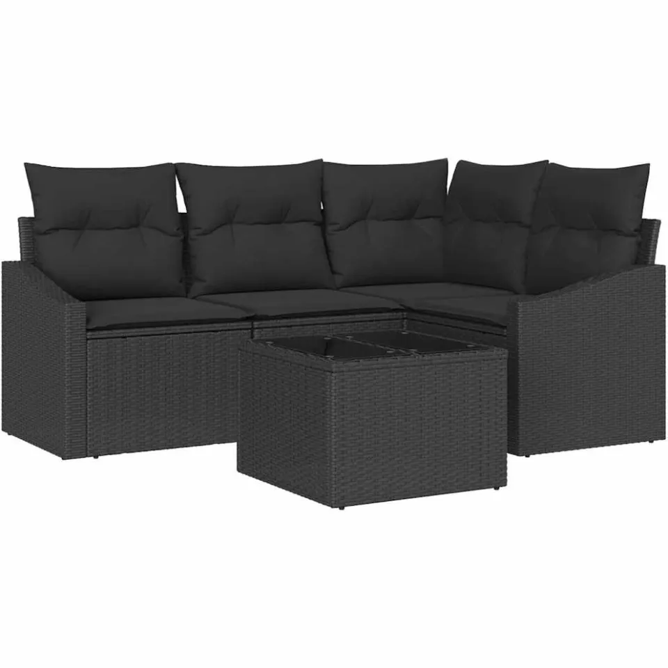vidaXL Bankstel 5 st Zwart poly rattan