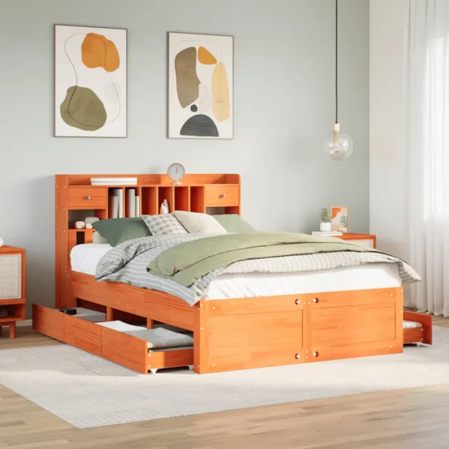 vidaXL Bed met boekenkast zonder matras grenenhout wasbruin 150x200 cm