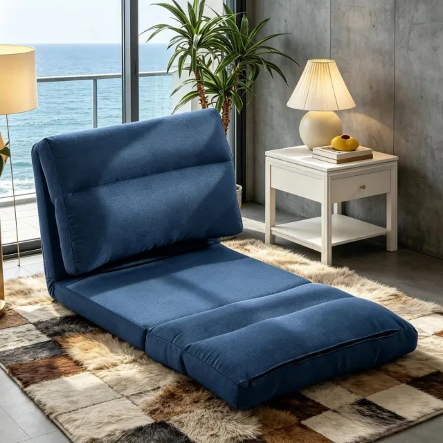 FloraGrace Relaxfauteuil 70 x 72 x 56 cm - Verstelbare Rugleuning Van 90 Tot 180 Graden - Voor Lezen, Rusten En Slapen - Polyesterstof - Donkerblauw