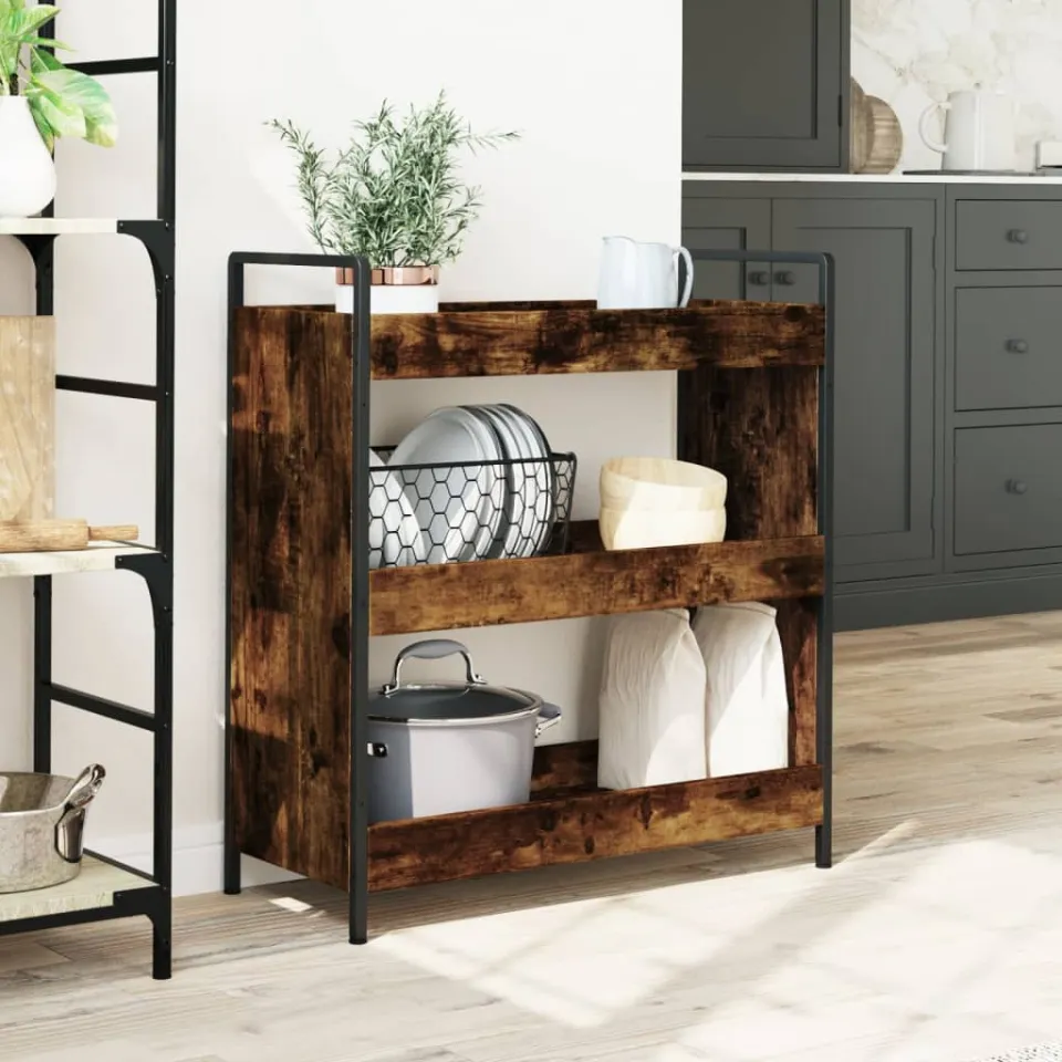 vidaXL Keukentrolley 70x30x82 cm bewerkt hout gerookt eikenkleurig, foto 3