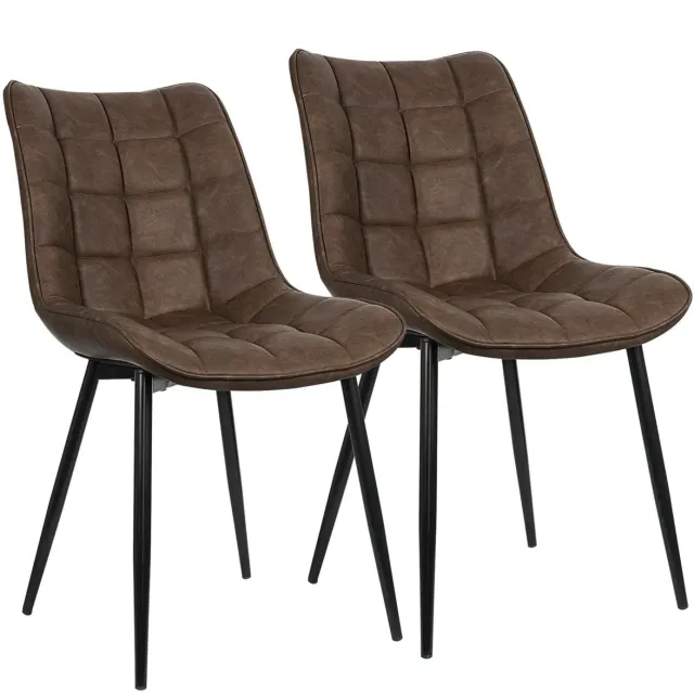 Klarven Eetkamerstoelen Set Van 2 Kunstleer Leer bruin - Dining Chairs - Ergonomische Rugleuning - Stabiel Metalen Frame