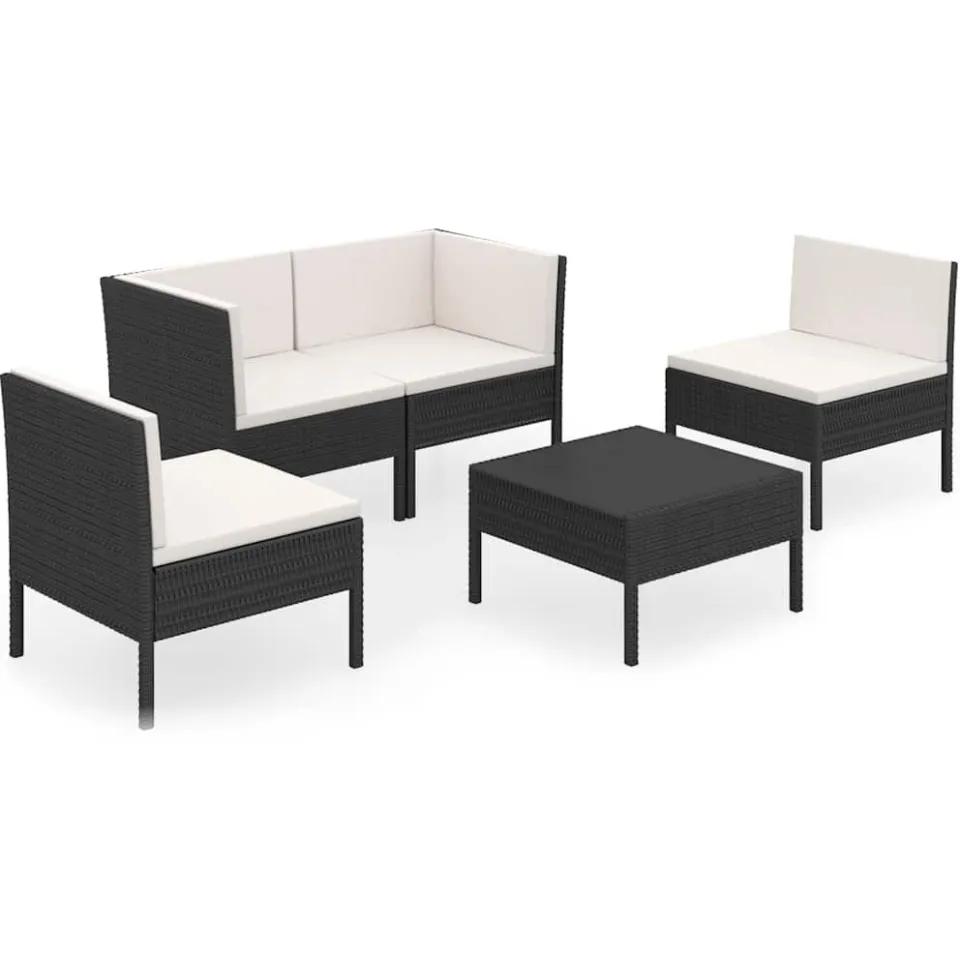 vidaXL 5-delige Loungeset met kussens poly rattan zwart, foto 3
