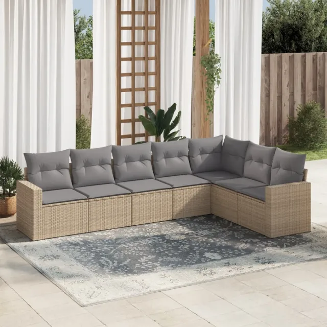 vidaXL 7-delige Loungeset met kussens poly rattan beige, foto 2