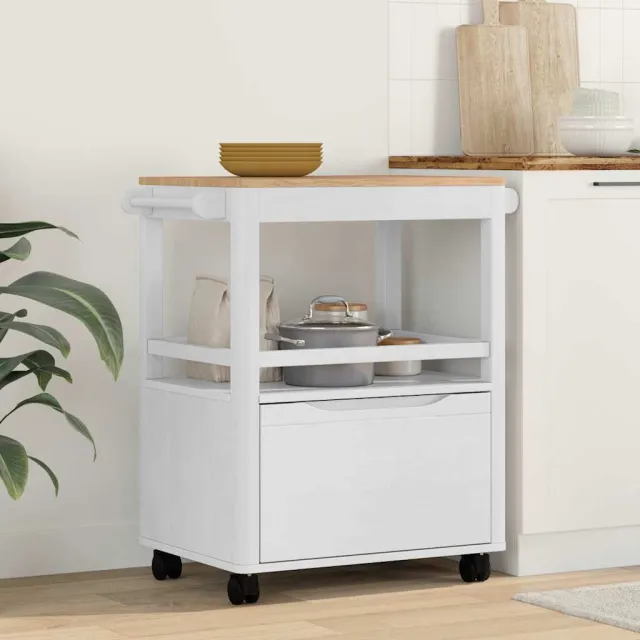 vidaXL Keuken Trolley FLORO Wit 72,5 x 45 x 80 cm Massief Vurenhout, foto 2