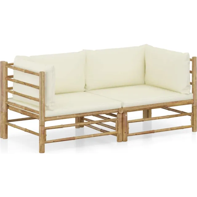 vidaXL 2-delige Loungeset met kussens bamboe crèmewit, foto 2