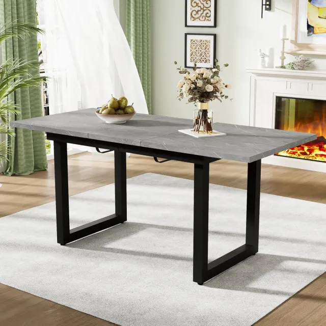 REDOM Eettafel - Uitschuifbaar - Rechthoekig - Industrieel - MDF En Metaal - Grijs-Zwart Grijs+Zwart