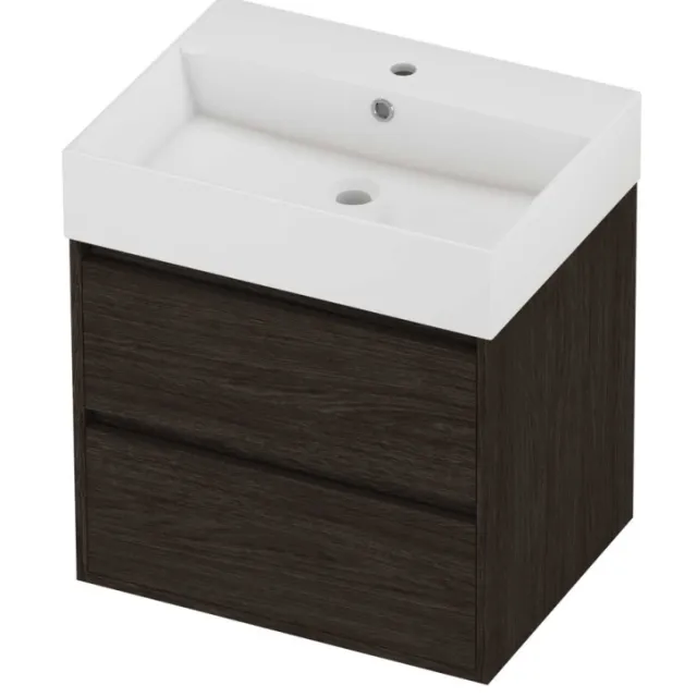 Proline Zara Badmeubelset Porselein Loft 1 Kraangat Greeploos 60x46x65 cm Glans Wit Mokka Oak Eiken