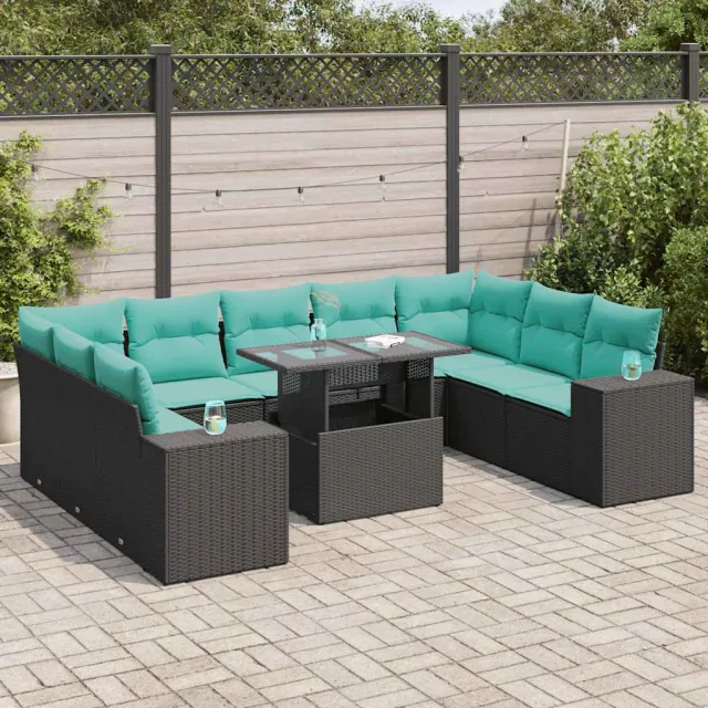 vidaXL 10-delige Loungeset met kussens poly rattan acacia zwart, foto 2