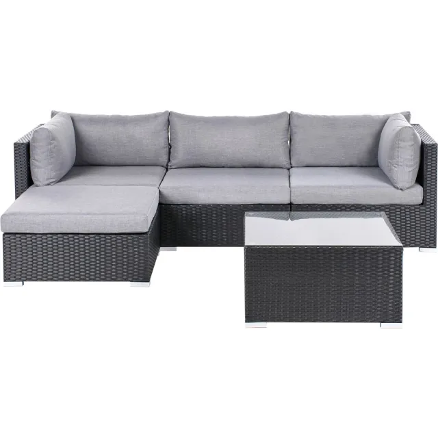 Beliani SANO - Loungeset voor 4 - Zwart - Rechtszijdig - PE rotan