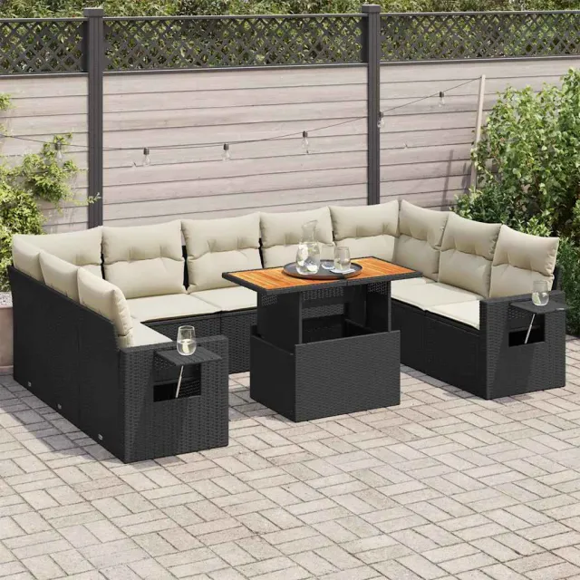 vidaXL 10-delige Loungeset met kussens poly rattan zwart, foto 2