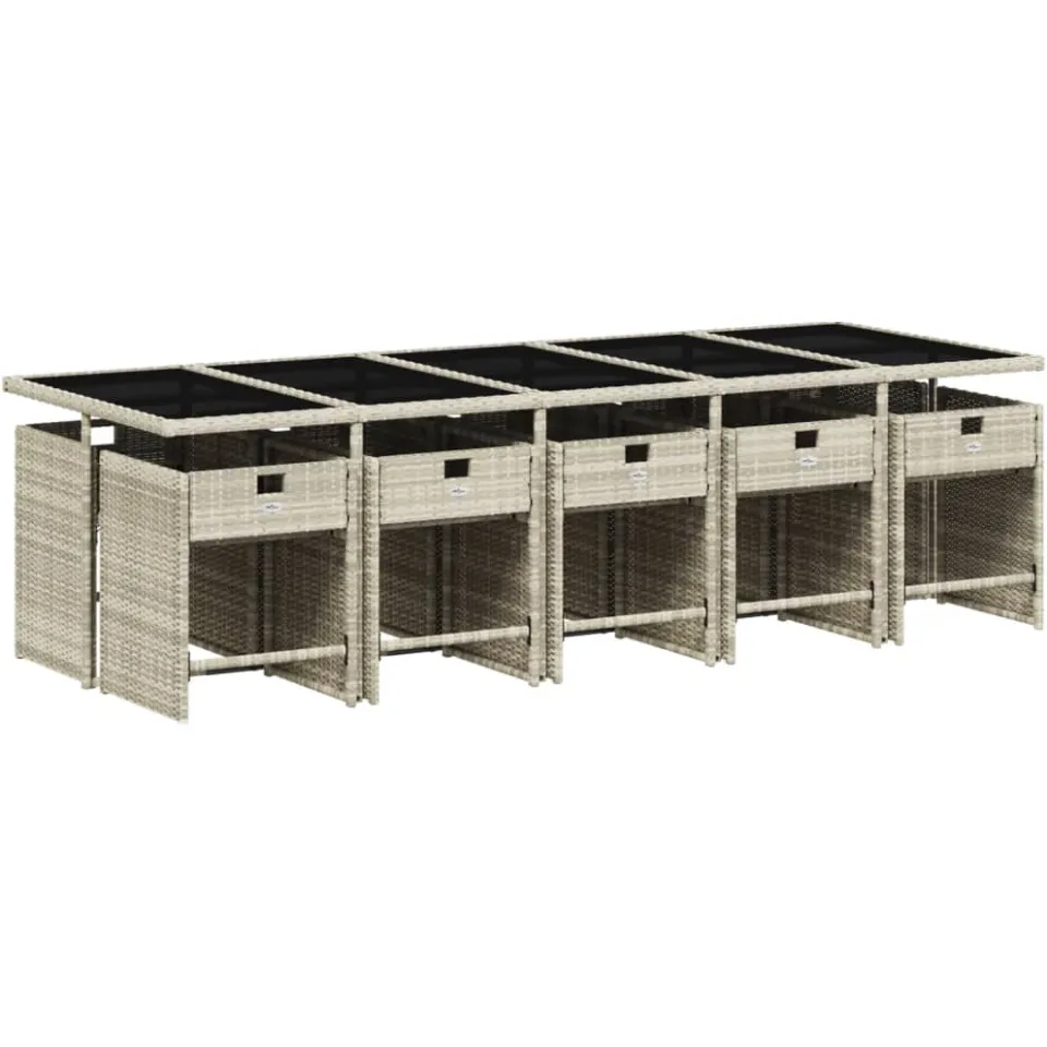 vidaXL 11-delige Tuinset met kussens poly rattan lichtgrijs