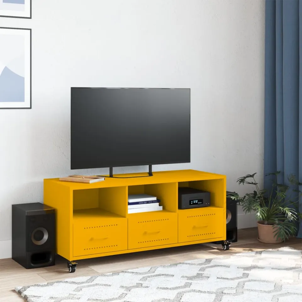 vidaXL Tv-meubel 100,5x39x43,5 cm staal mosterdgeel, foto 3