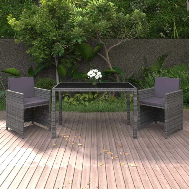 vidaXL 3-delige Tuinset met kussens poly rattan grijs, foto 2